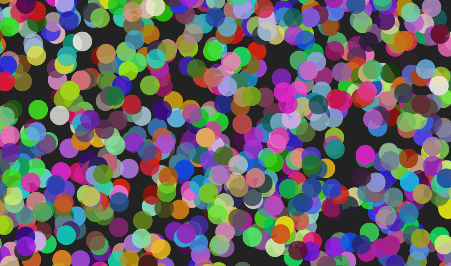 Animation représentant des centaines de boules multicolores se déplaçant dans un cadre au fond noir.